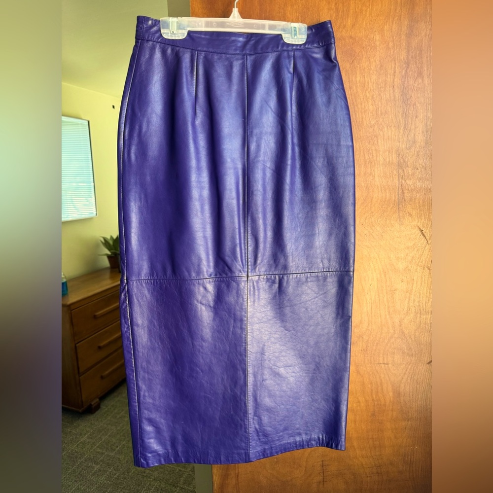 Vintage Berman’s Leather skirt. Deep purple
